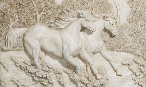 3D фотообои на кухню, гостиную Гипсовые лошади