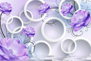 3D фотообои с рисунком сиреневые цветы с кругами