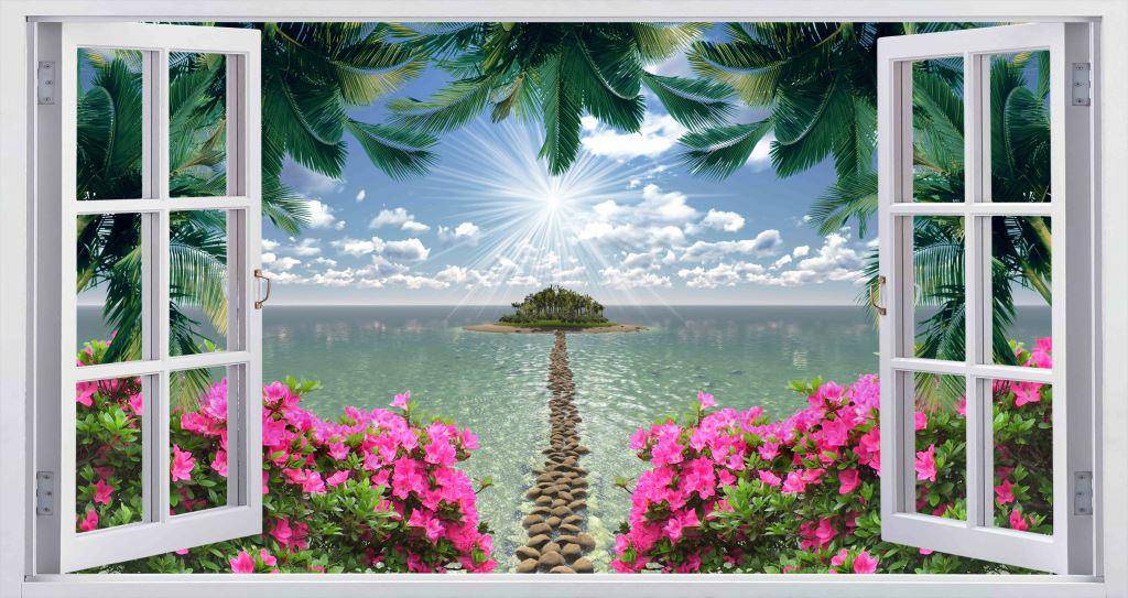 Фотообои природа Цветы у окна и море