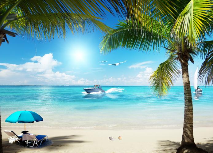 Фотообои на стену Пляж, море, катер